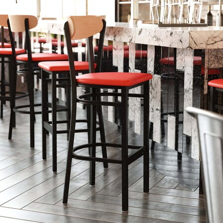 Flash Furniture Red Vinyl Barstool with Natural Wood Back, 2PK 2-XU-DG6V6RDV-NAT-GG